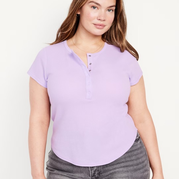 NWT OLD NAVY Short-Sleeve Waffle-Knit Henley Top Color: Lavender Aura - Picture 7 of 9